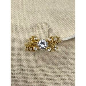 Yellow Gold Electroplated Clear Stone Floral Ring Sz 8.5